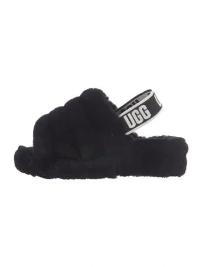 Pre-owned Ugg Shearling Slides In Black