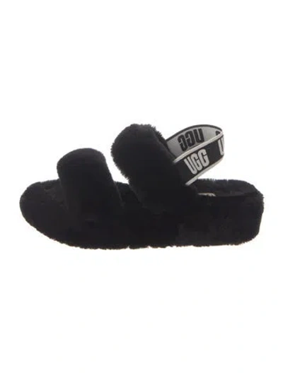 Pre-owned Ugg Shearling Slides In Black