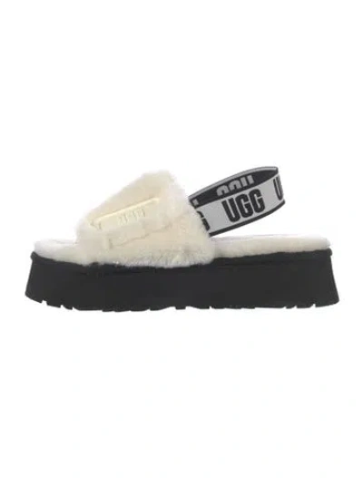 Pre-owned Ugg Shearling Slides In Black/white