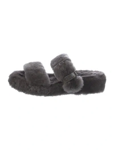 Pre-owned Ugg Shearling Slides In Gray