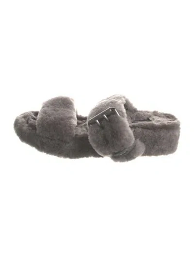 Pre-owned Ugg Shearling Slides In Gray