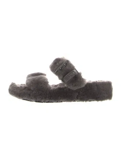 Pre-owned Ugg Shearling Slides In Gray