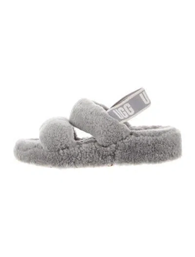 Pre-owned Ugg Shearling Slides In Gray
