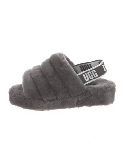 Pre-owned Ugg Shearling Slides In Gray