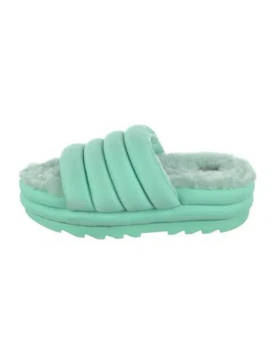 Pre-owned Ugg Shearling Slides In Green