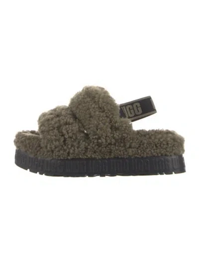 Pre-owned Ugg Shearling Slides In Green