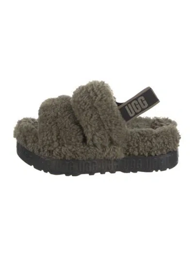 Pre-owned Ugg Shearling Slides In Green