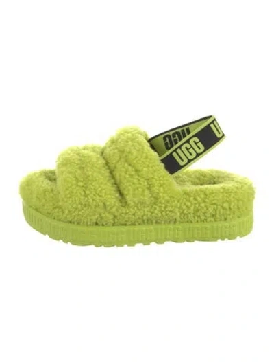 Pre-owned Ugg Shearling Slides In Green