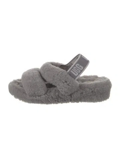 Pre-owned Ugg Shearling Slides In Grey