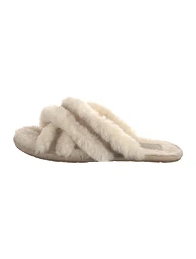 Pre-owned Ugg Shearling Slides In Neutral