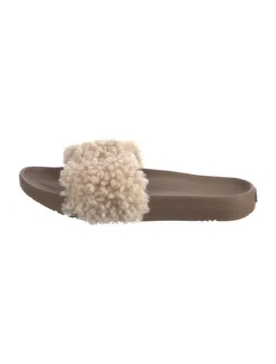 Pre-owned Ugg Shearling Slides In Neutral