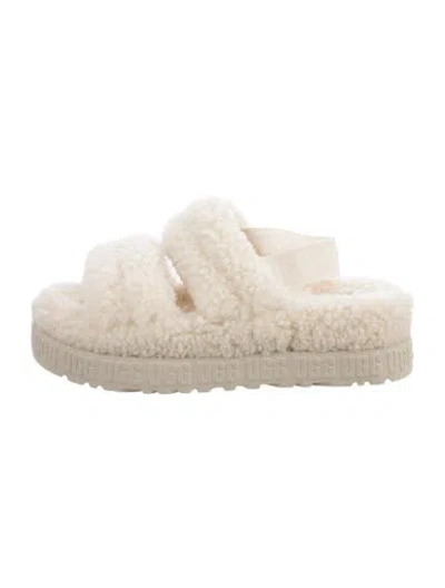 Pre-owned Ugg Shearling Slides In Neutrals