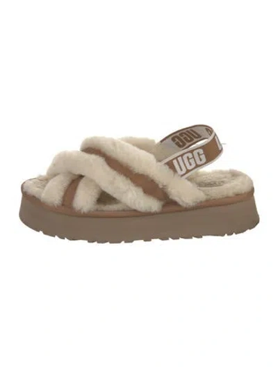 Pre-owned Ugg Shearling Slides In Neutrals/white