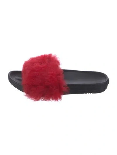 Pre-owned Ugg Shearling Slides In Red