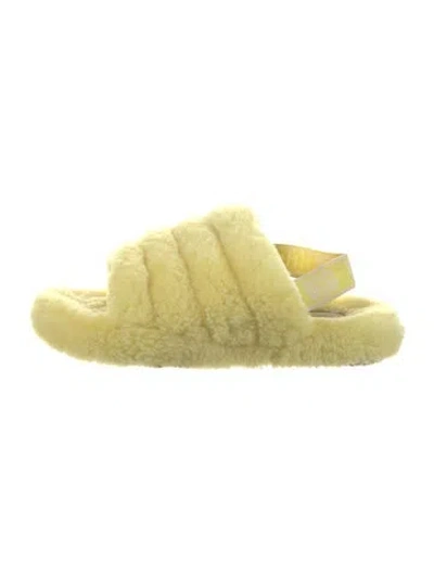 Pre-owned Ugg Shearling Slides In Yellow