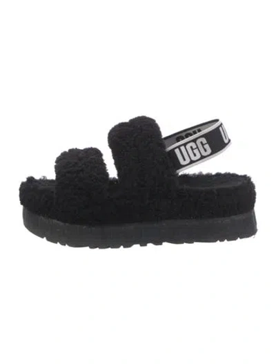 Pre-owned Ugg Shearling Slingback Sandals In Black
