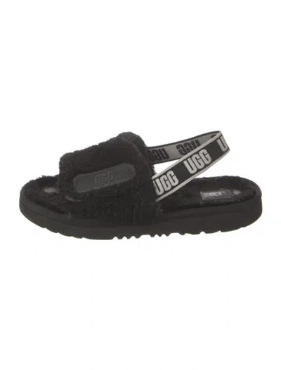 Pre-owned Ugg Shearling Slingback Sandals In Black