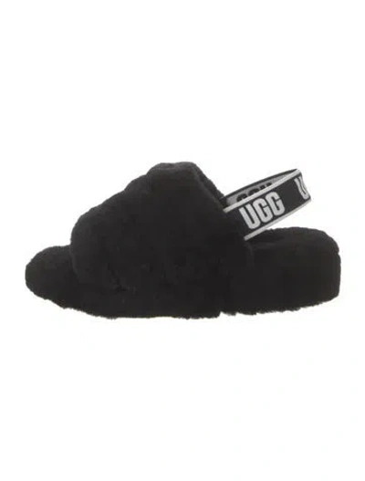 Pre-owned Ugg Shearling Slingback Sandals In Black