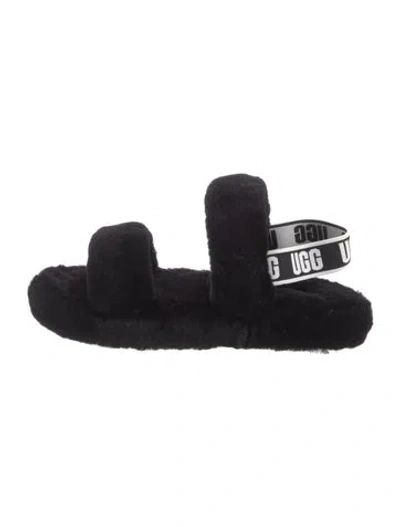 Pre-owned Ugg Shearling Slingback Sandals In Black