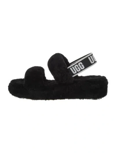Pre-owned Ugg Shearling Slingback Sandals In Black
