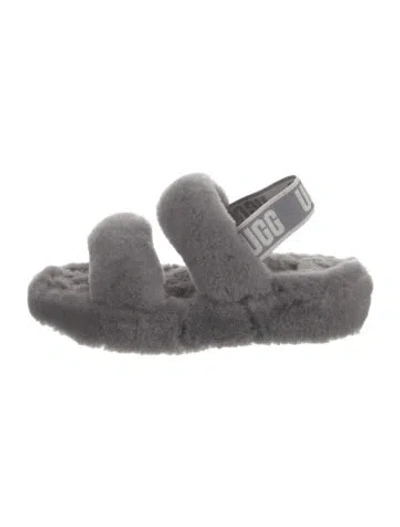 Pre-owned Ugg Shearling Slingback Sandals In Gray