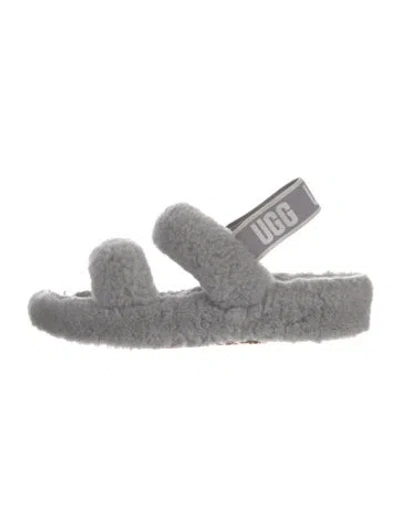 Pre-owned Ugg Shearling Slingback Sandals In Grey
