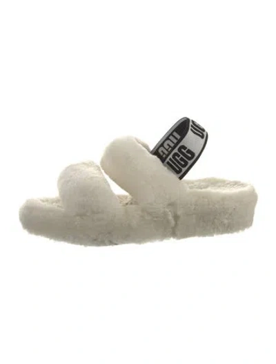 Pre-owned Ugg Shearling Slingback Sandals In White