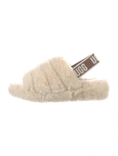 Pre-owned Ugg Shearling Slingback Sandals In White