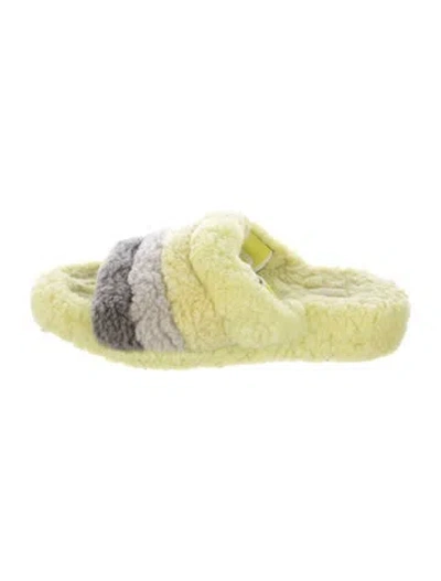 Pre-owned Ugg Shearling Striped Slides In Yellow