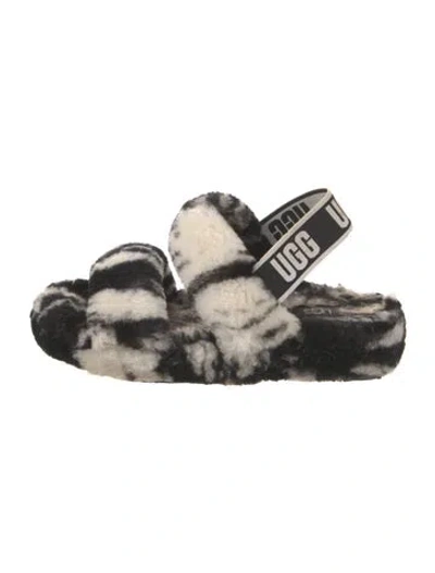 Pre-owned Ugg Shearling Tie-dye Print Sandals In Black