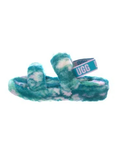Pre-owned Ugg Shearling Tie-dye Print Slingback Sandals In Blue