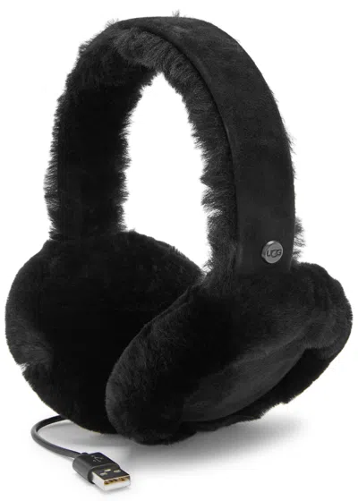 Ugg Shearling Trimmed Suede Bluetooth Earmuffs , Hats, Black