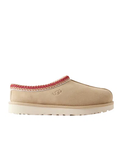 Ugg Shearling-lined Embroidered Suede Slippers In Neutral
