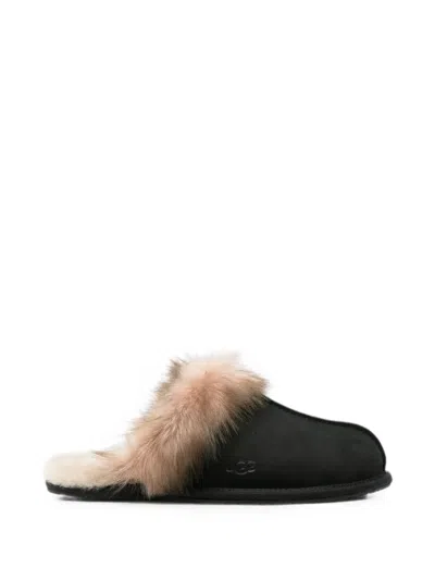 Ugg Shearling-trim Slip-on Slippers In Black