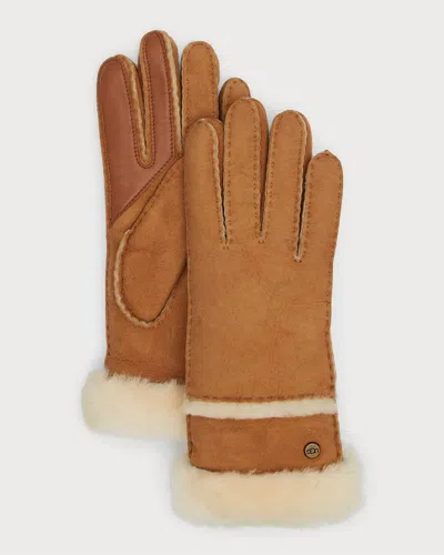 Ugg Sheepskin & Shearling Gloves With Zipper In Che Chesnut