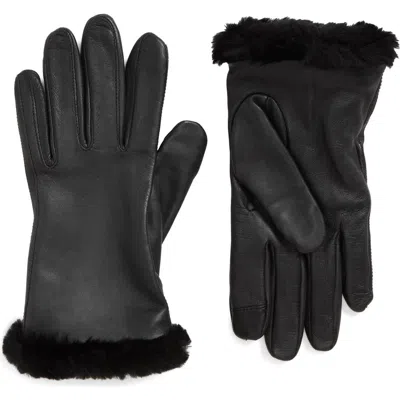 Ugg ® Sheepskin Cuff Leather Gloves In Black