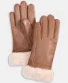 Ugg Sheepskin-cuff Leather Gloves In Brown