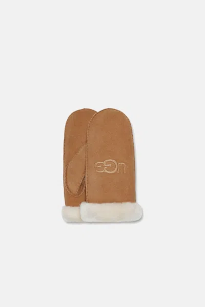 Ugg Sheepskin Embroider Mitten In Yellow