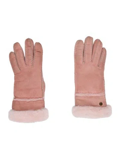 Pre-owned Ugg Sheepskin Fur Trim Gloves In Pink