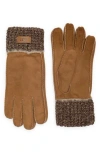 Ugg ® Sheepskin Genuine Shearling & Knit Cuff Gloves In Brown