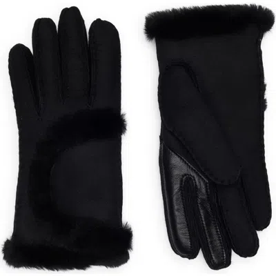 Ugg ® Sheepskin Genuine Shearling Trimmed Gloves In Black