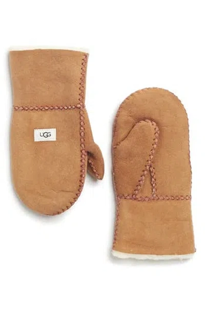 Ugg ® Sheepskin Leather Gloves In Chestnut