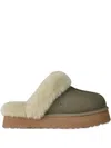 Ugg Round Toe Sheepskin Collar Slides In Green