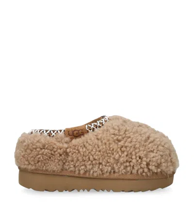 Ugg Kids' Sheepskin Tasman Maxi Curly Slippers In Brown