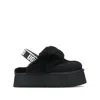 Ugg Platform Strap Mules In Black Leather With Faux Fur Trim In Black