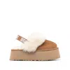 Ugg Platform Mules Made Of Camel-colored Leather With Faux Fur And Elastic Back In Brown