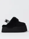 Ugg Black Leather Clog With Faux Fur And Elastic Back  In Black