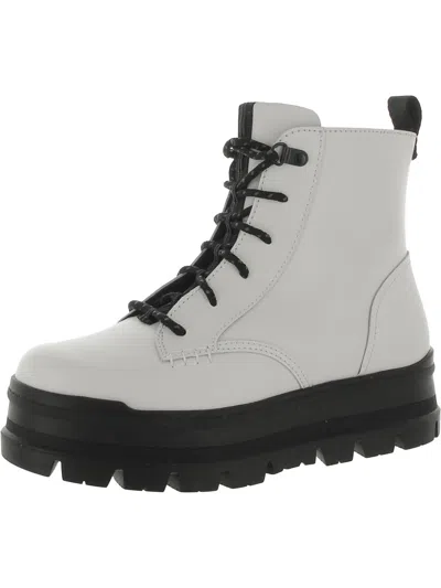 Ugg Sidnee Womens Leather Combat & Lace-up Boots In White