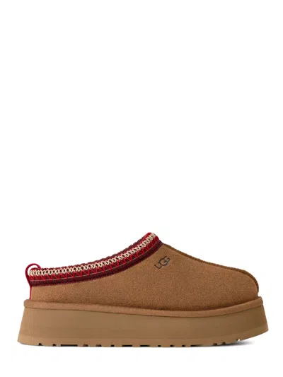 Ugg Slip-on Leather Flat Shoes With Decorative Trim In Brown