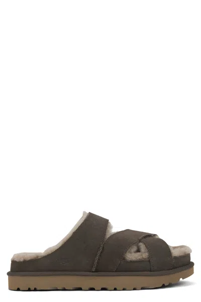 Ugg Slip-on Mini Minimalist Leather Wool Casual Clogs For Women In Mud